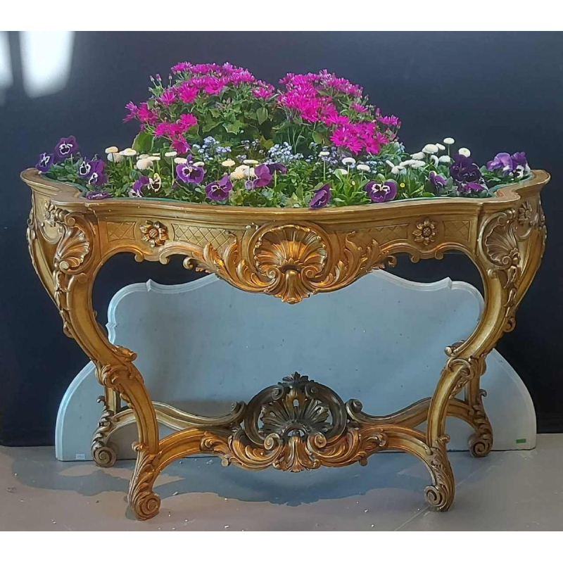 Gilded console / wall planter, white marble shelf, late 19th c