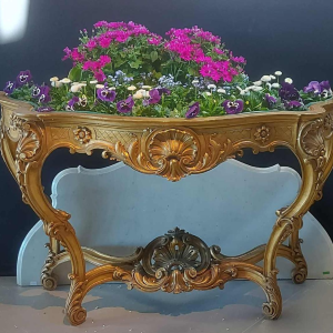 Console / jardinière murale dorée, tablette en marbre blanc, fin XIXe s