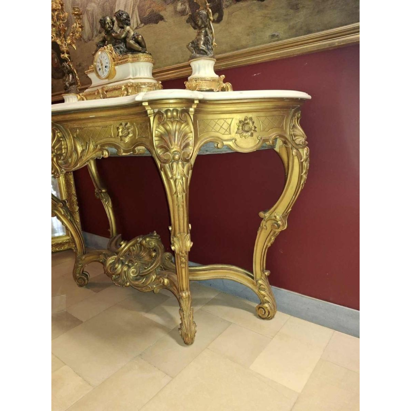 Gilded console / wall planter, white marble shelf, late 19th c