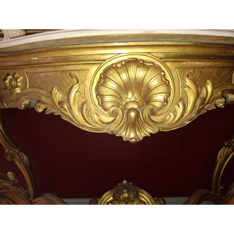 Console / jardinière murale dorée, tablette en marbre blanc, fin XIXe s