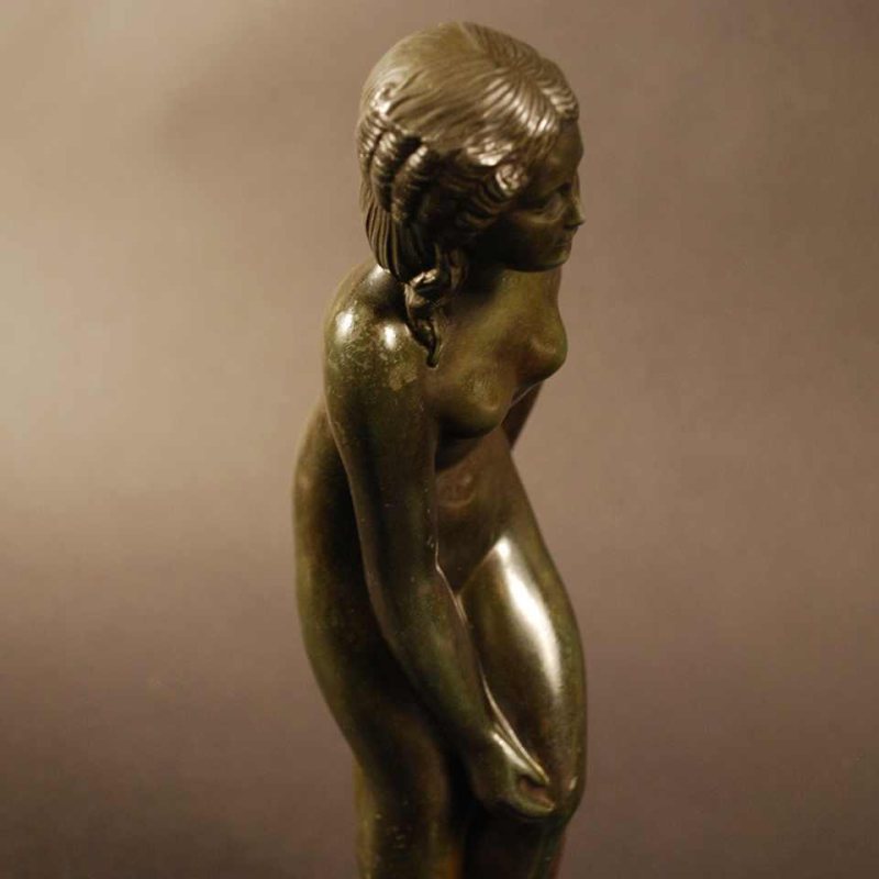 Just Andersen "Femme nue" Sculpture danoise en disko métal patiné bronze 1925s