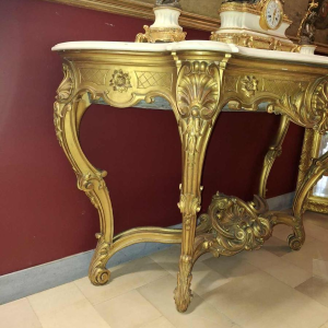 Gilded console / wall planter, white marble shelf, late 19th c