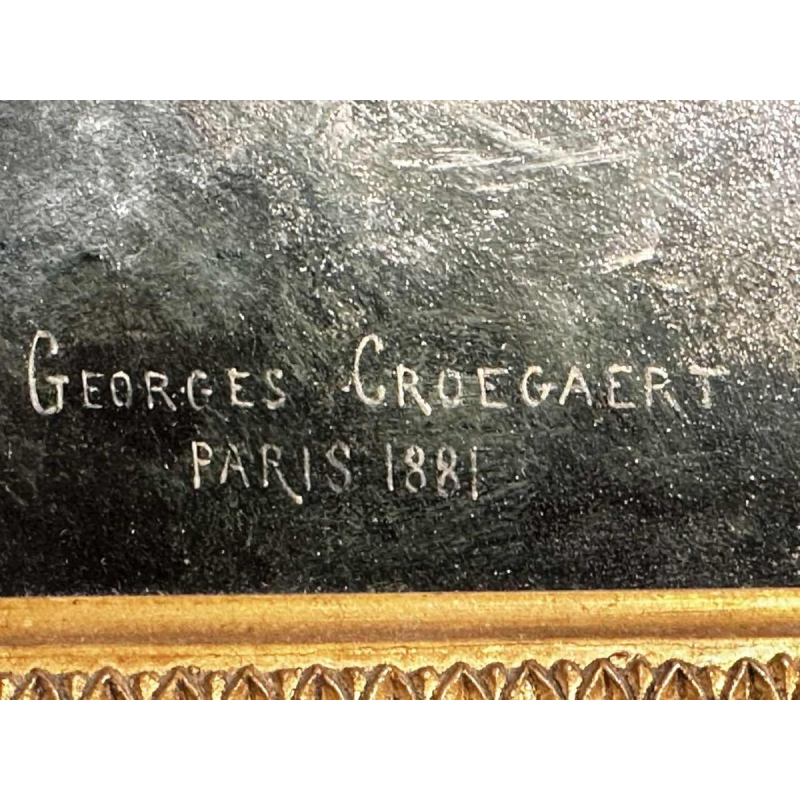 Georges Croegaert 'Élègante à la Rose' tableau huile sur panneau, XIXe s