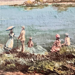 Willy PANNIER «Détente au bord de l’eau» peinture, huile sur panneau