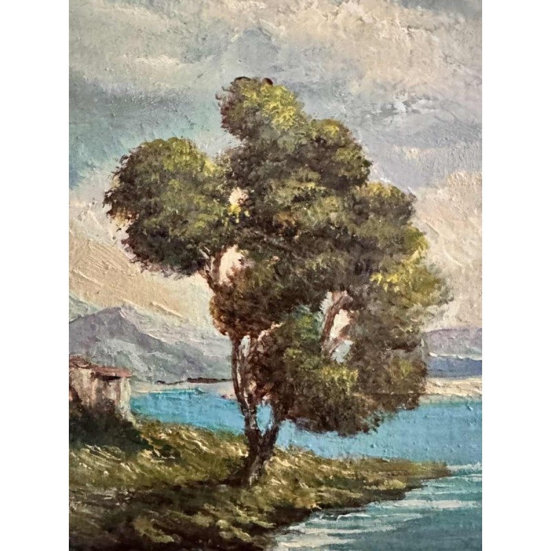 Willy PANNIER «Détente au bord de l’eau» peinture, huile sur panneau