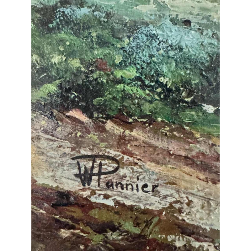 Willy PANNIER «Détente au bord de l’eau» peinture, huile sur panneau