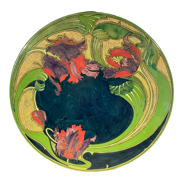 ZUID HOLLAND PLATEELBAKKERIJ "WM", Large Art Nouveau Ceramic Dish, ca 1910