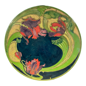 ZUID HOLLAND PLATEELBAKKERIJ "WM", Large Art Nouveau Ceramic Dish, ca 1910