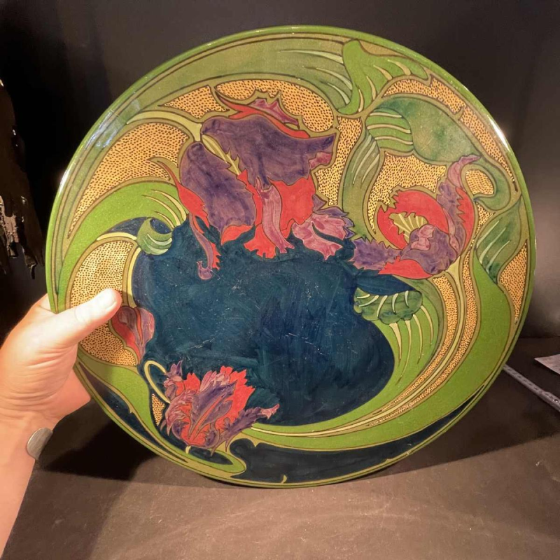 ZUID HOLLAND PLATEELBAKKERIJ "WM", Large Art Nouveau Ceramic Dish, ca 1910