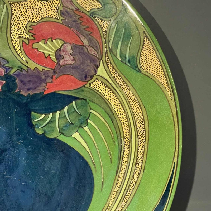 ZUID HOLLAND PLATEELBAKKERIJ "WM", Large Art Nouveau Ceramic Dish, ca 1910
