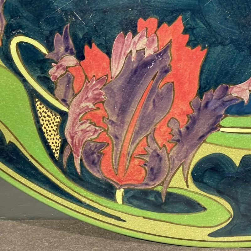 ZUID HOLLAND PLATEELBAKKERIJ "WM", Large Art Nouveau Ceramic Dish, ca 1910