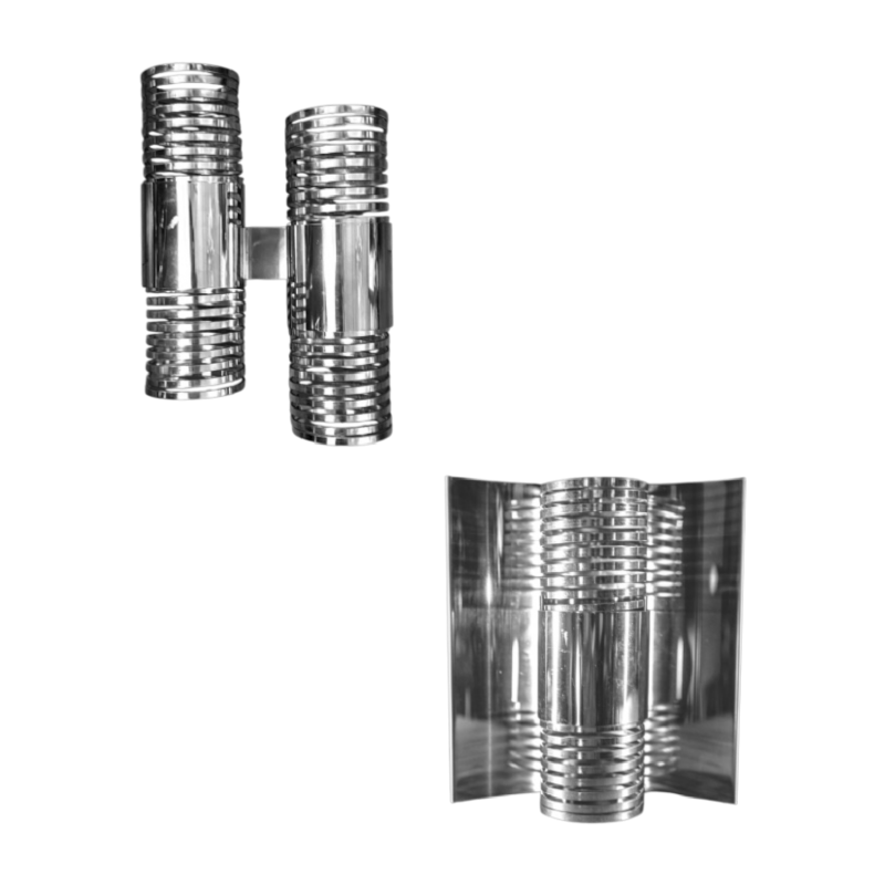Paire d'appliques murales ' Spirale / Ressort ' en acier chrome´, Space Age ca 1970