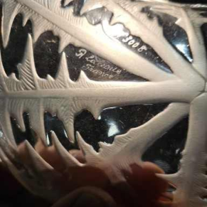 René Lalique pissenlit 6 saladeborden wit geperst satijnglas, model gemaakt in 1924