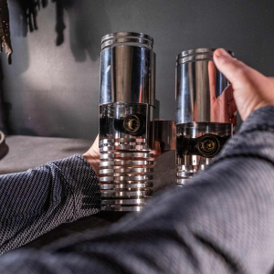 Pair of ' Spiral / Spring ' wall light sconces, chromed steel, Space Age ca 1970