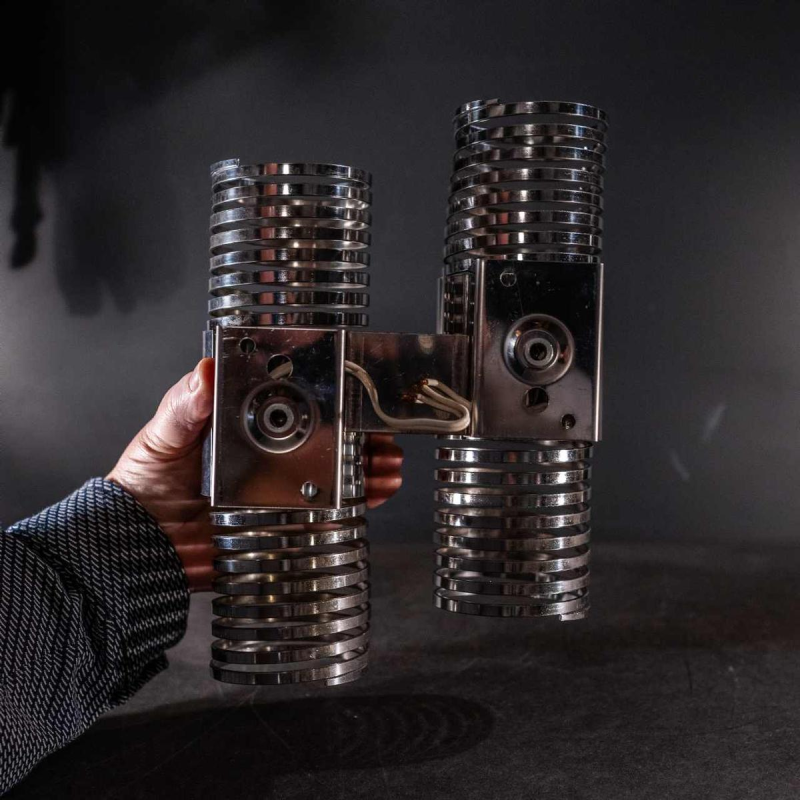Pair of ' Spiral / Spring ' wall light sconces, chromed steel, Space Age ca 1970