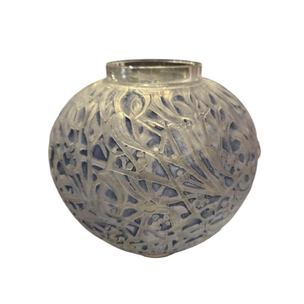 René Lalique, "mistletoe" vase blue glass, blown, molded and patinated