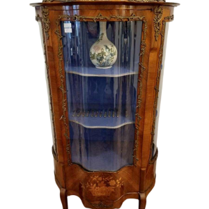 Louis XV style display cabinet, walnut veneer and marquetry, bronze fittings and curved glass, late 19th century