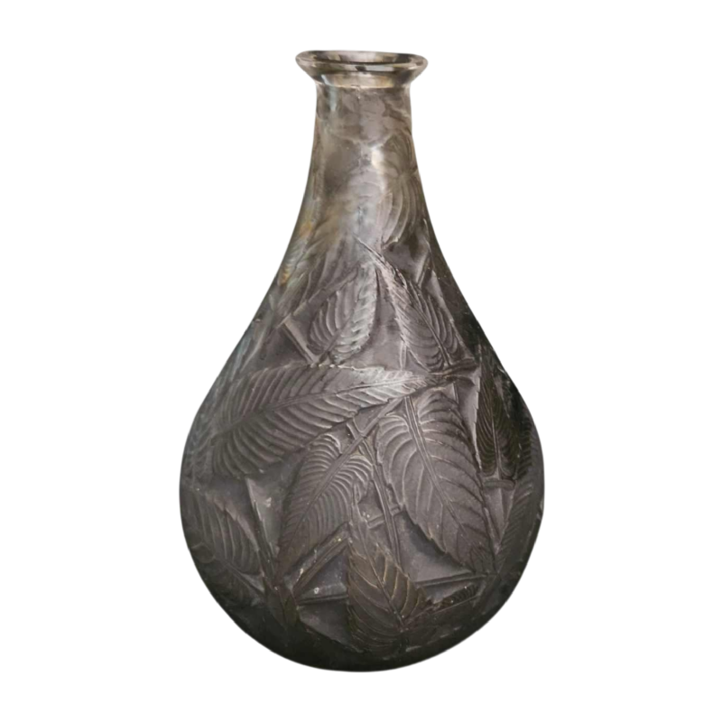 R. Lalique, vase Art Déco "Sauge" en verre soufflé moulé patiné gris, créé avant 1937