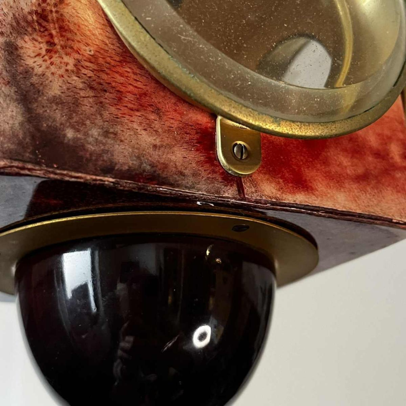 ALDO TURA, lampe a` poser / lampadaire 'Oiseau', parchemin peau de che`vre rouge laque´, Italie ca 1950