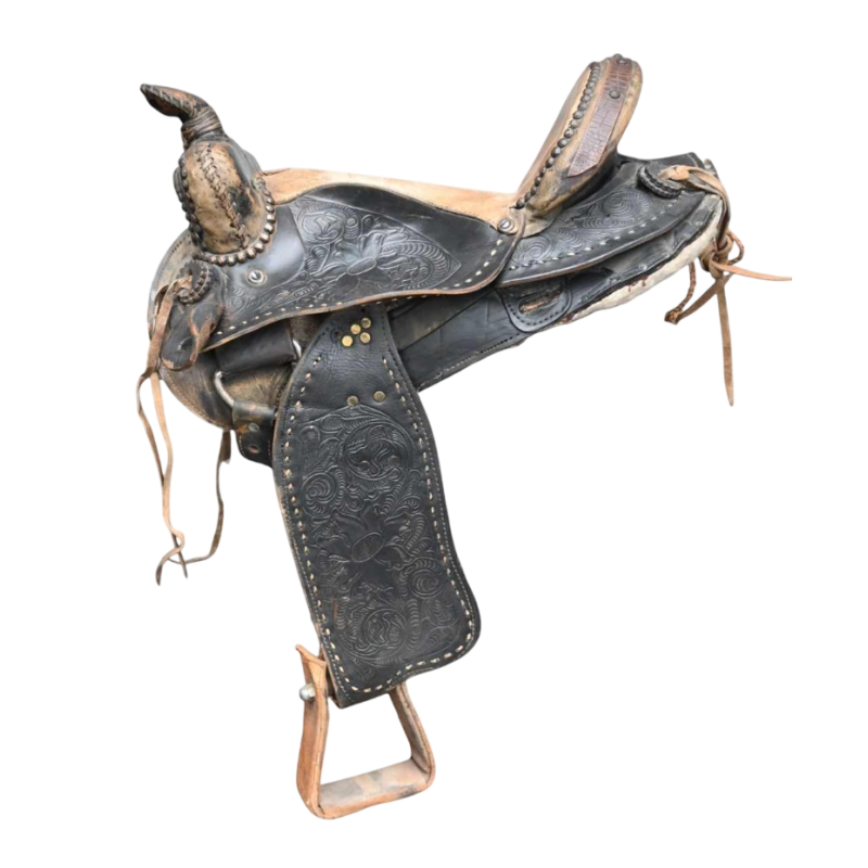 Vintage western horse saddle, richly decorated, mid 20th century