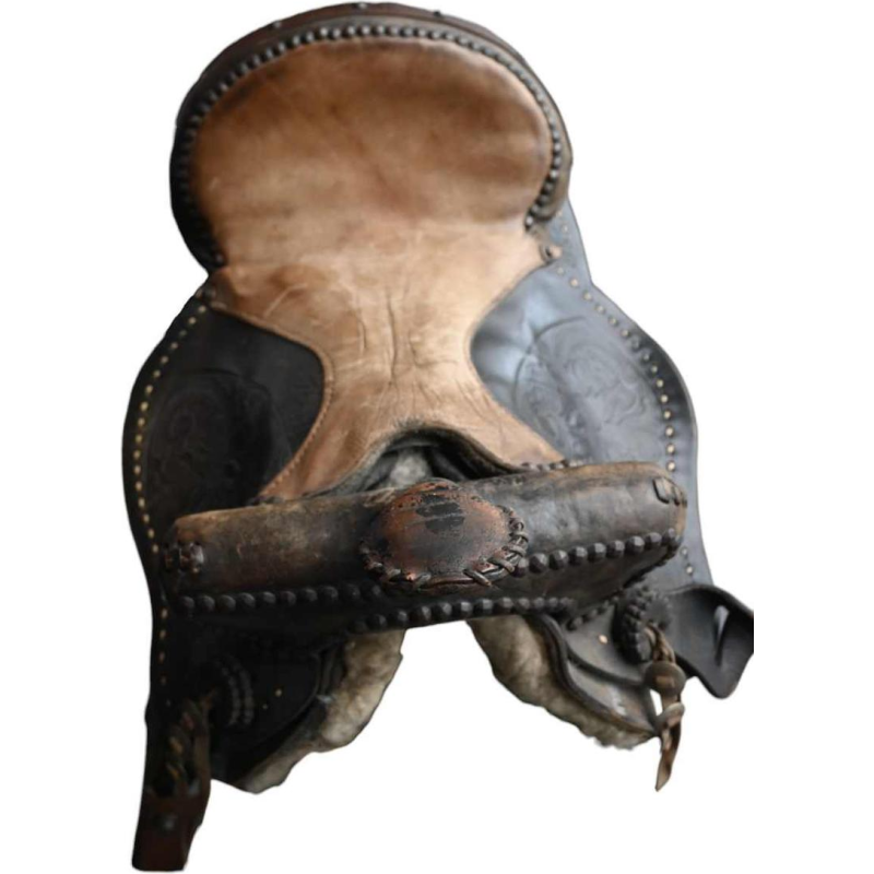 Vintage western horse saddle, richly decorated, mid 20th century
