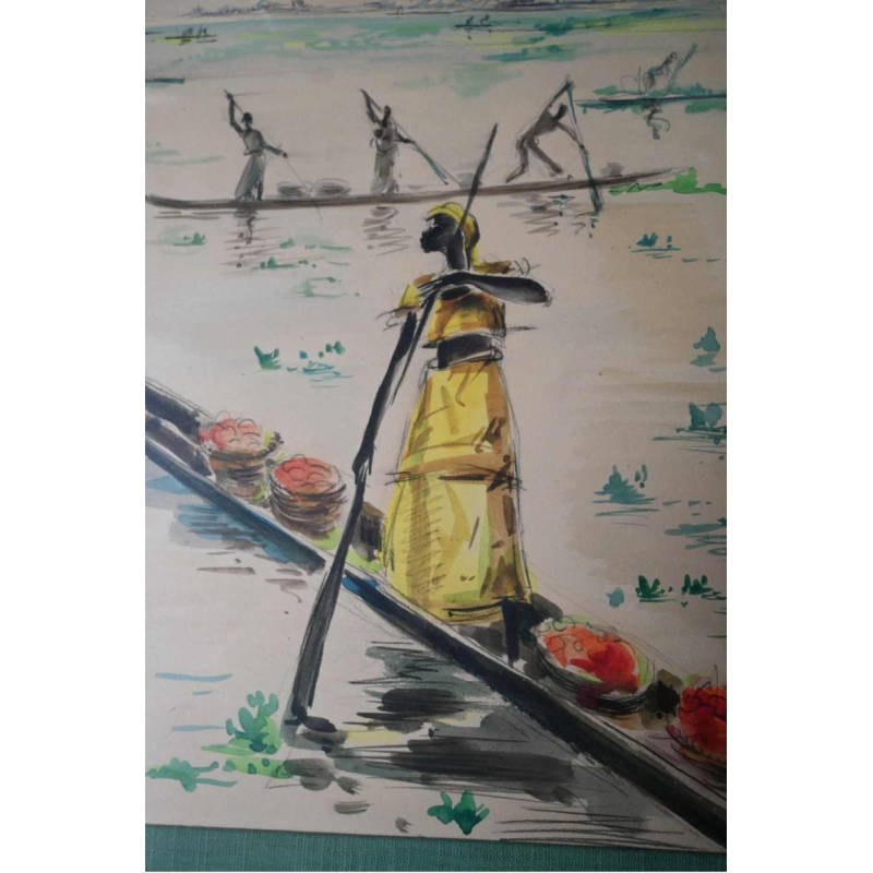 Paul Daxhelet, Afrikaanse aquarel, midden 20e eeuw