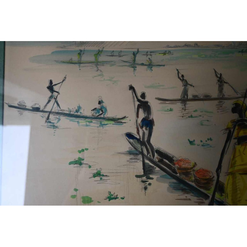 Paul Daxhelet, Afrikaanse aquarel, midden 20e eeuw