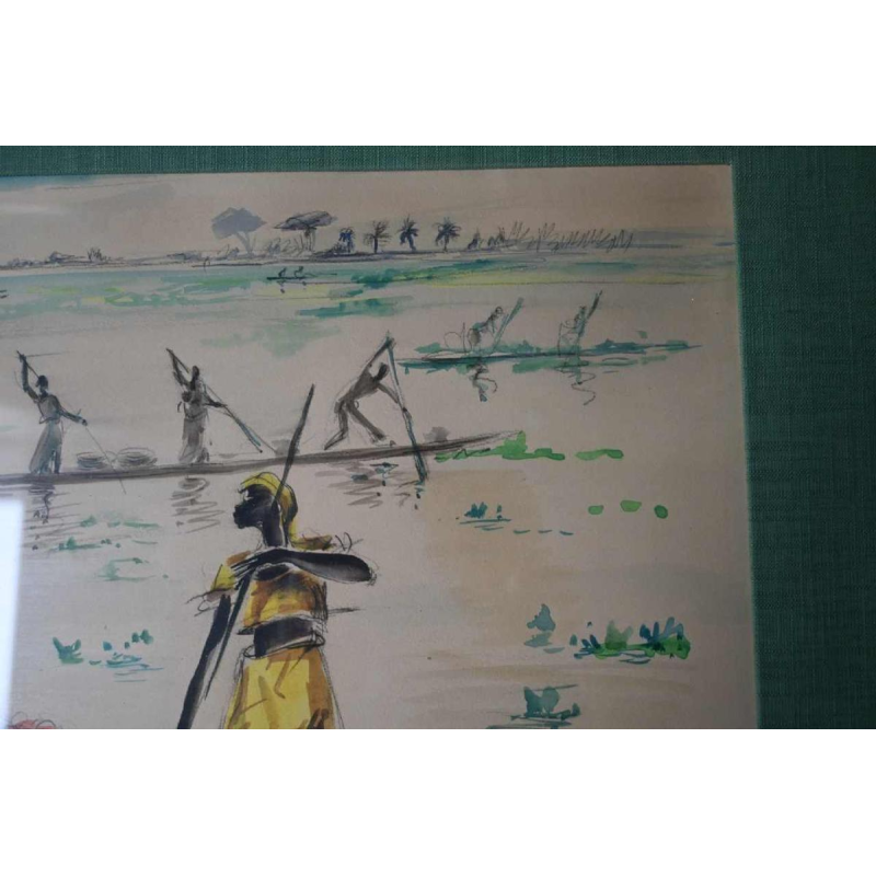 Paul Daxhelet, aquarelle africaniste, milieu du XXe siècle