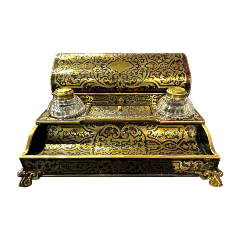 Encrier en écaille de tortue et laiton dans le goût de Boulle, époque Napoléon III, fin XIXe s