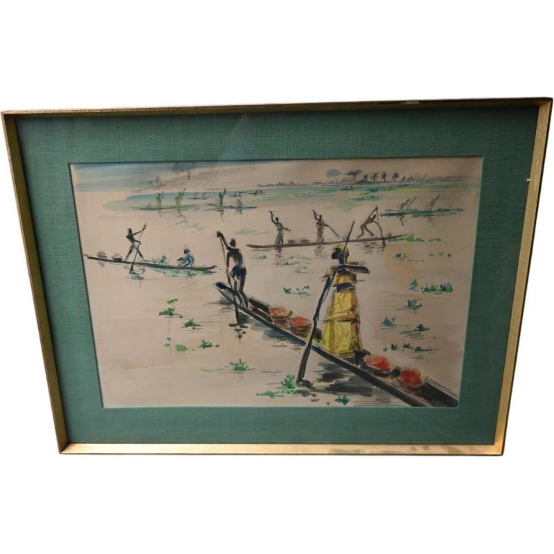 Paul Daxhelet, African watercolor, mid-20th century