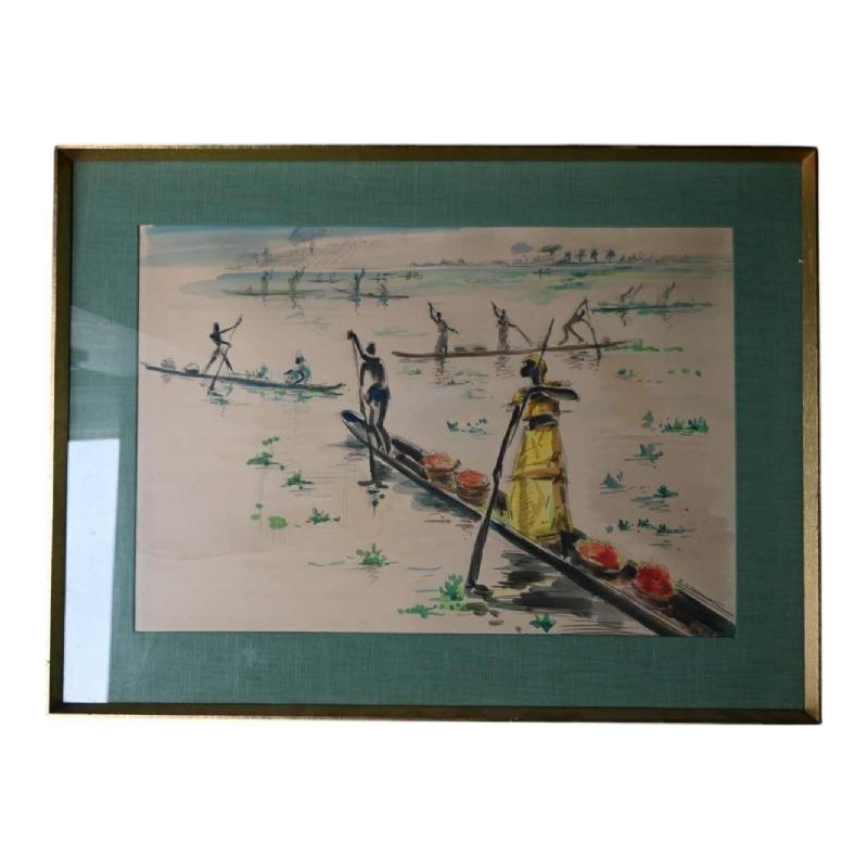 Paul Daxhelet, African watercolor, mid-20th century