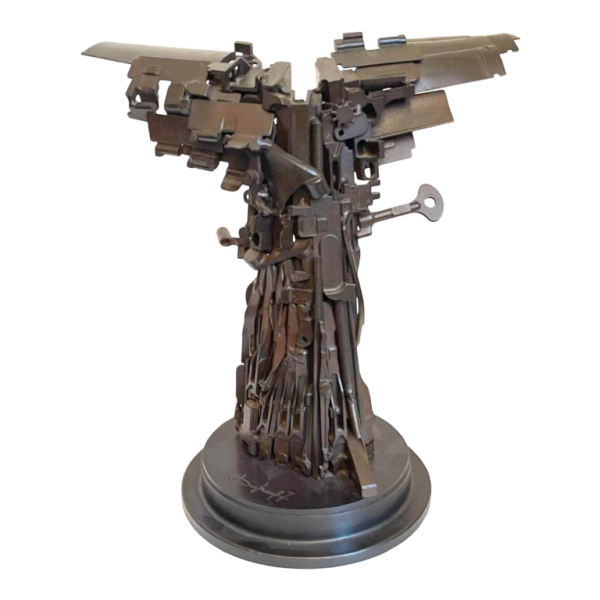 JACQUES DUFRANE 'La Victoire de Samothrace' brutalistische sculptuur in gelast staal / gepatineerde montage, ca 2000