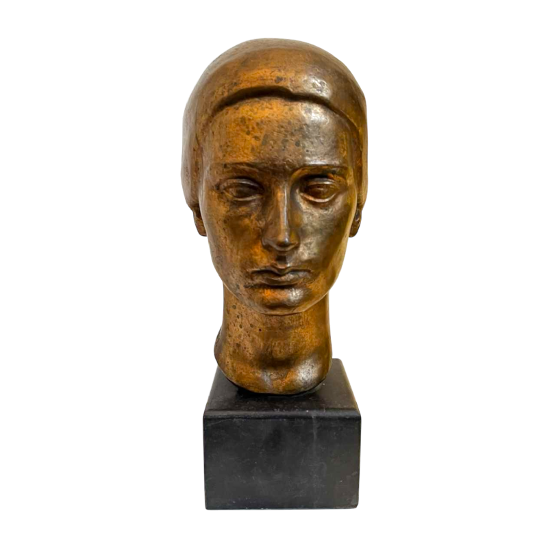ROBERT DELNEST  Woman's face  sculpture portrait / bust in bronze 1961