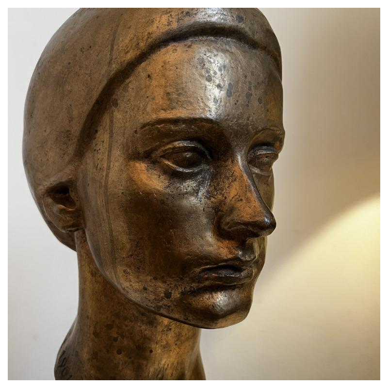 ROBERT DELNEST ' Gezicht vrouw ' sculptuur portret / buste in brons 1961