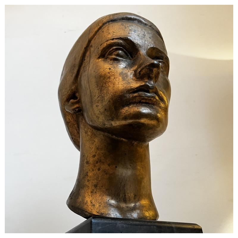 ROBERT DELNEST  Woman's face  sculpture portrait / bust in bronze 1961