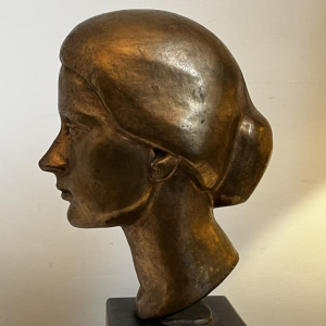 ROBERT DELNEST ' Visage de femme ' sculpture portrait / buste en bronze 1961
