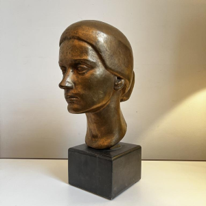 ROBERT DELNEST ' Gezicht vrouw ' sculptuur portret / buste in brons 1961