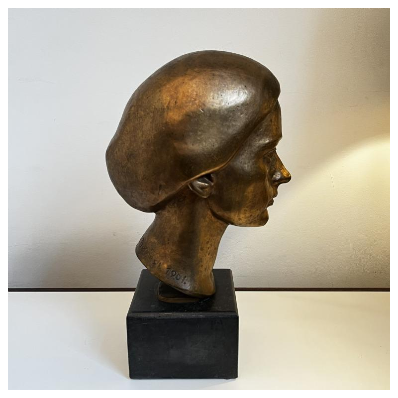 ROBERT DELNEST ' Visage de femme ' sculpture portrait / buste en bronze 1961