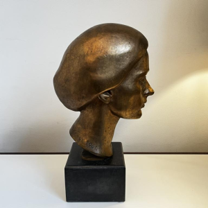 ROBERT DELNEST ' Gezicht vrouw ' sculptuur portret / buste in brons 1961