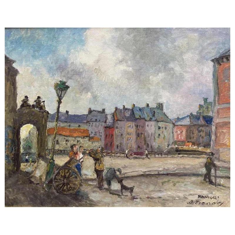 Albert DANDOY (1885-1977) « Namur - le marché au foin » huile sur toile 40x50 cm