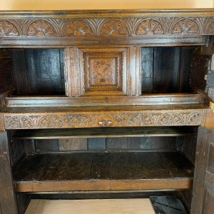 Carved and inlaid oak credenza, France, 17th century