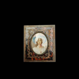 Miniature painting Portrait of a lady with a hat Boulle style frame, 19th century