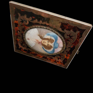 Miniature painting Portrait of a lady with a hat Boulle style frame, 19th century