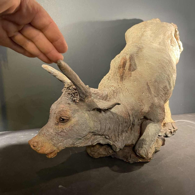 PIET PIJN, Grande Sculpture " Vache " Pie`ce Unique en Terre Cuite, ca 1940