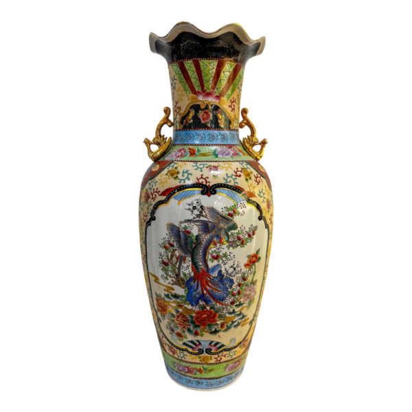 Grand vase chinois (92cm) à décor d'oiseaux et de fleurs, XXe s
