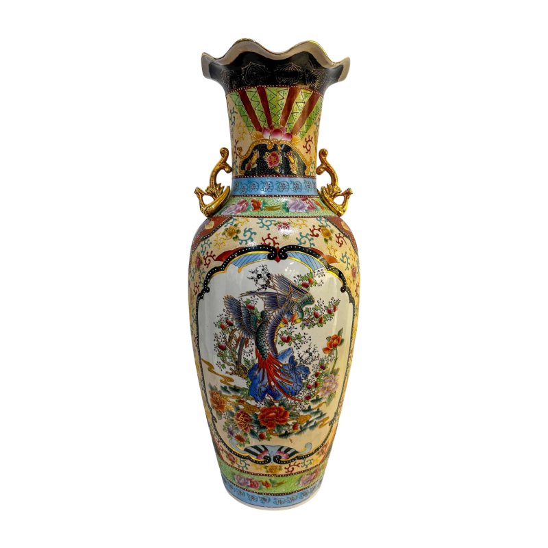 Grand vase chinois (92cm) à décor d'oiseaux et de fleurs, XXe s
