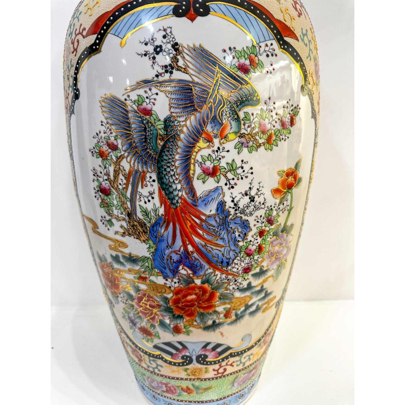 Grand vase chinois (92cm) à décor d'oiseaux et de fleurs, XXe s