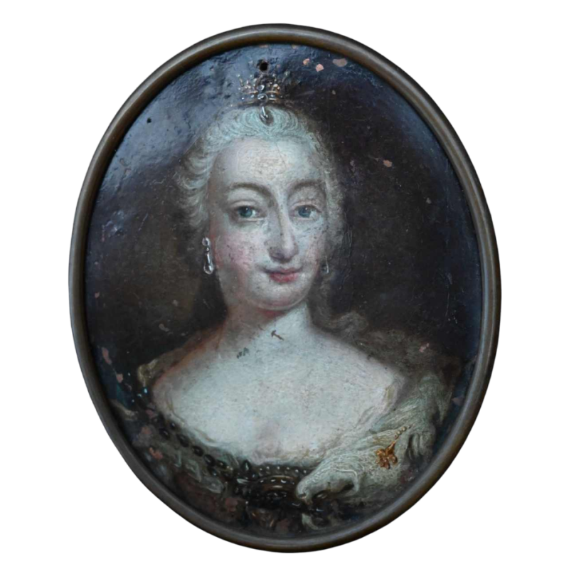 Portrait miniature de l'Impératrice Marie-Thérèse d'Autriche, tableau peinture sur cuivre, XVIIIe siècle