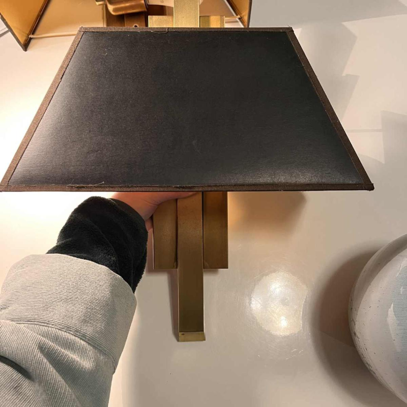 DEKNUDT, paar verguld messing wandlampen, Hollywood Regency stijl, ca 1970