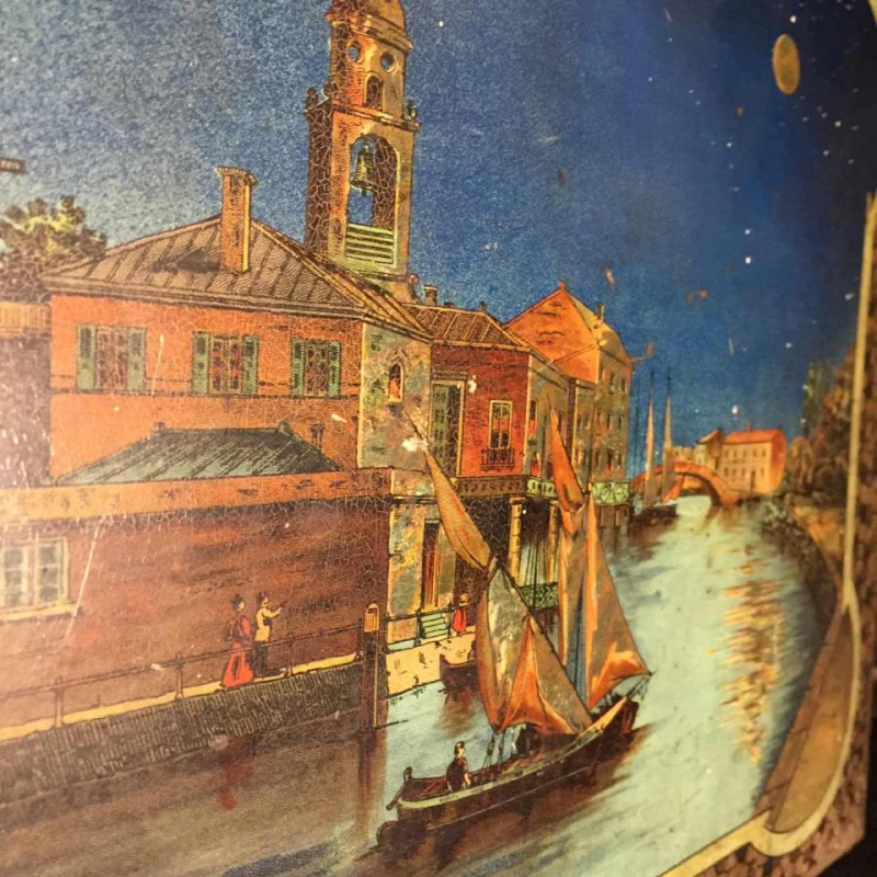 BEKKERS & ZOON Holland, groot bakblik, Venetiaans decor, ca. 1900